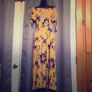 Yellow floral maxi dress with built in shorts